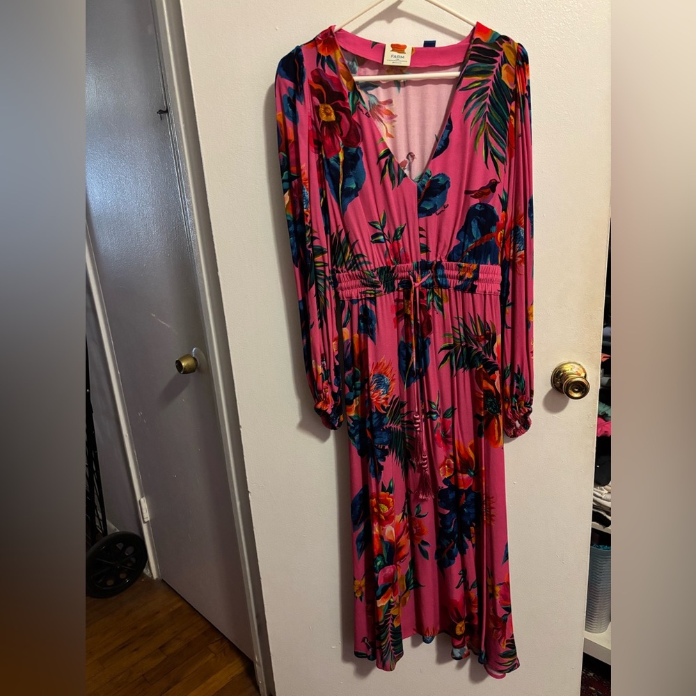 Farm Rio x Anthropologie long sleeve pink dress XS